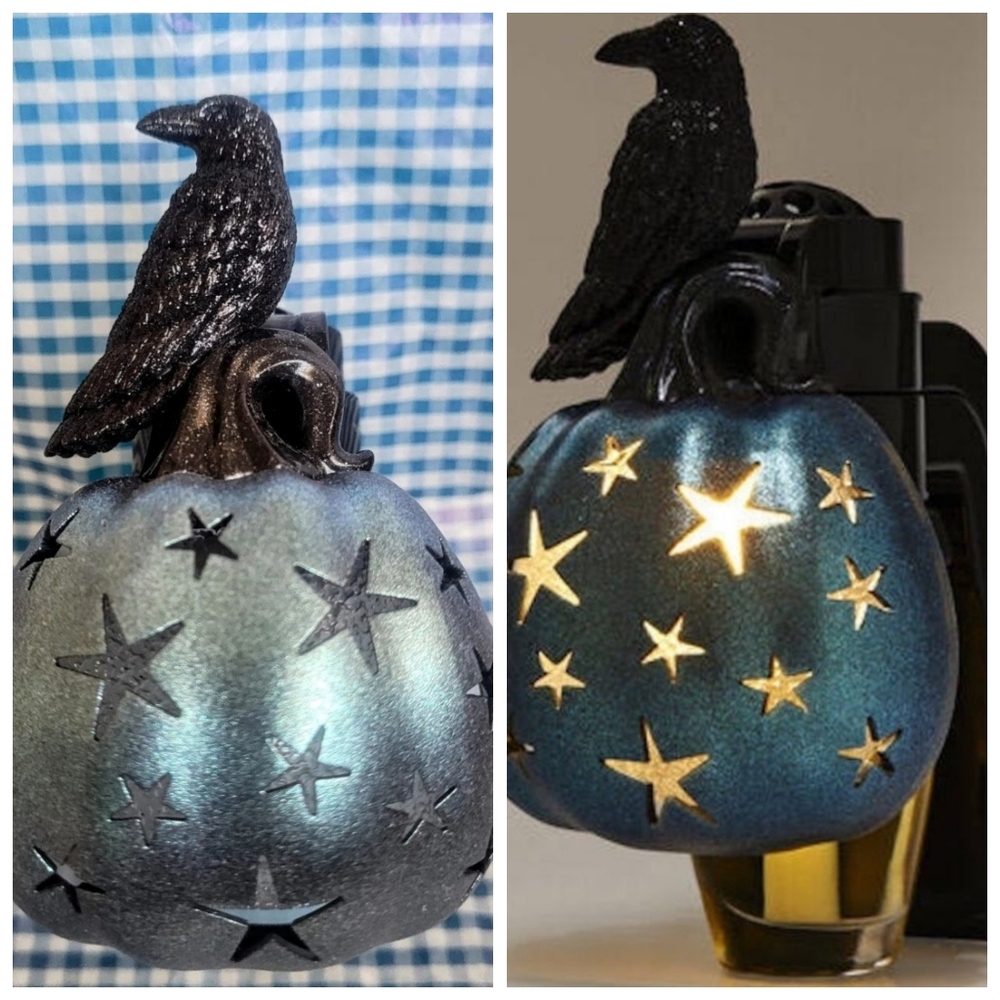 2022 Bath and Body Works Halloween SPOOKY PUMPKIN RAVEN Wallower Plug Lights up!